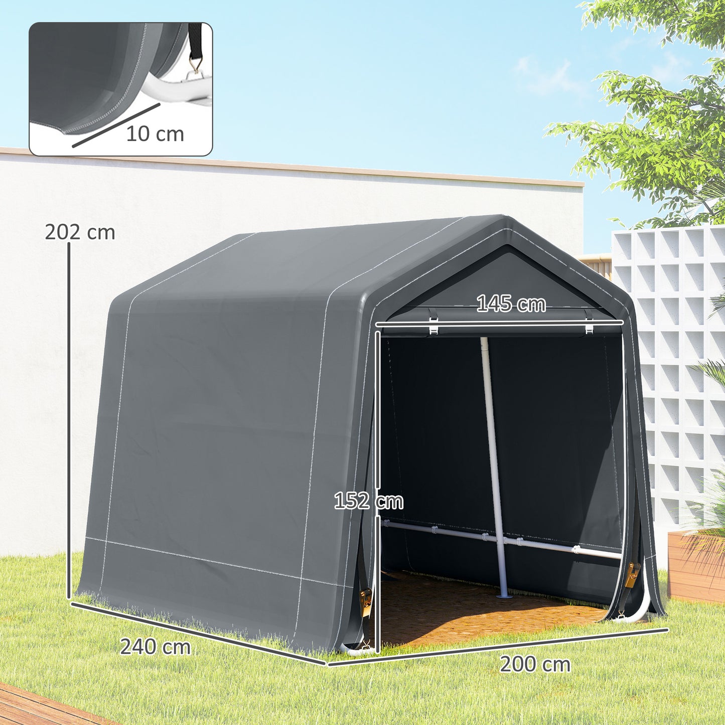 Outsunny Carpa De Jardín Para Herramientas Bicicletas Motos 2,4x2x2 M Gris_2