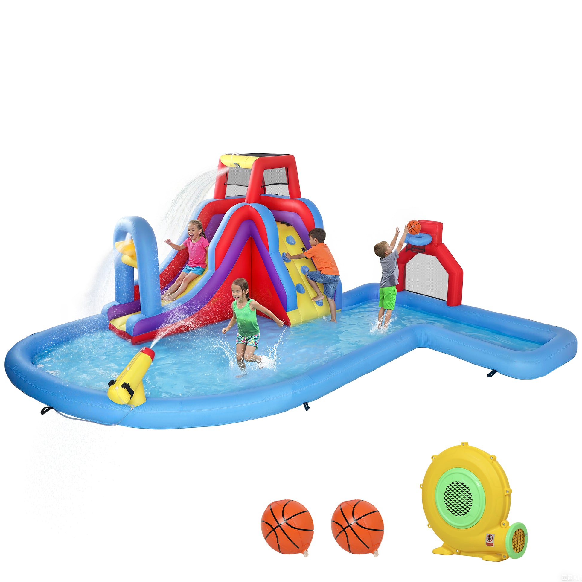 Aiyaplay Castillo Hinchable Acuático Con Soplador 550w 6 En 1 Tobogán Piscina_0