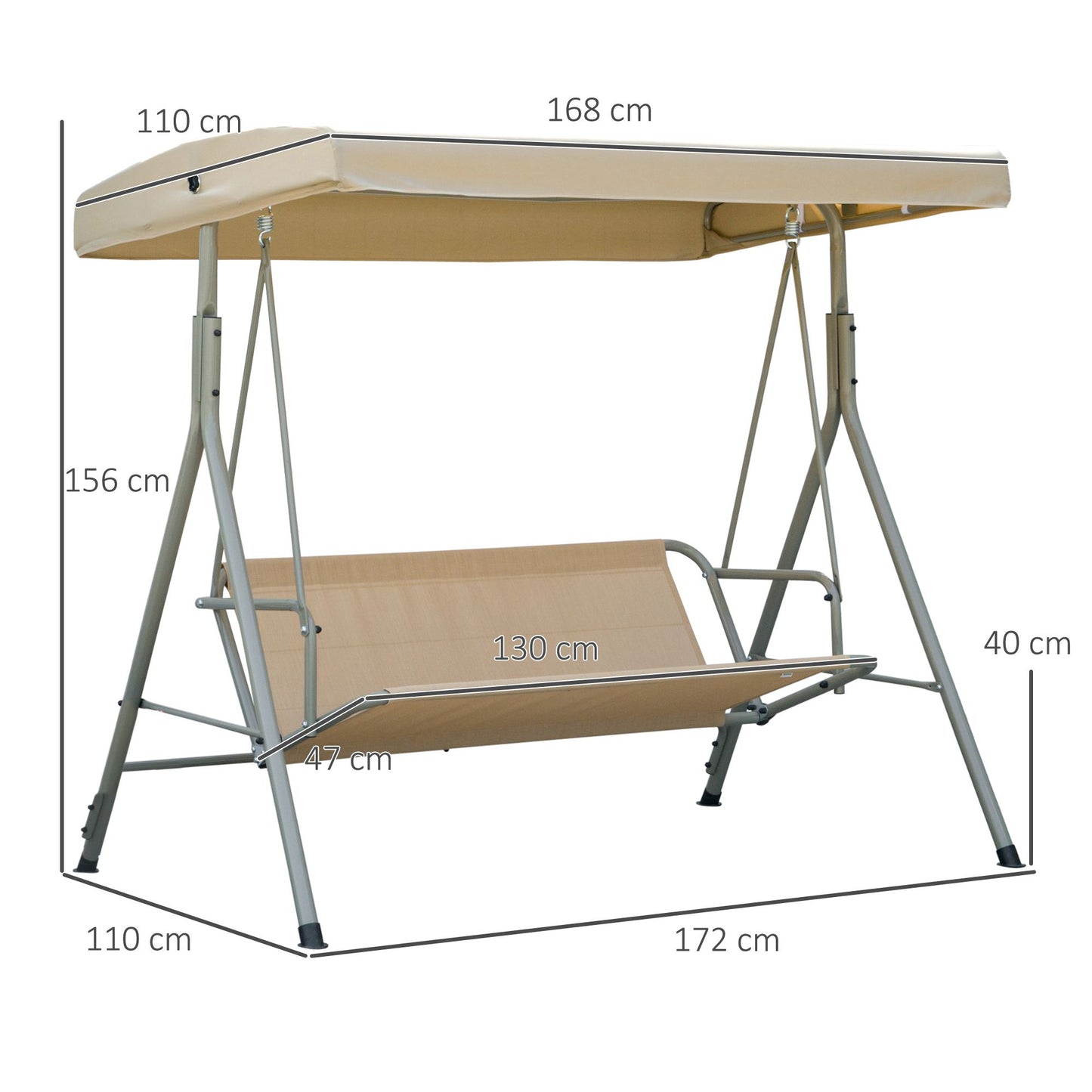 Outsunny Columpio De Jardín De 3 Plazas Techo Ajustable 172x110x156 Cm Marrón_2