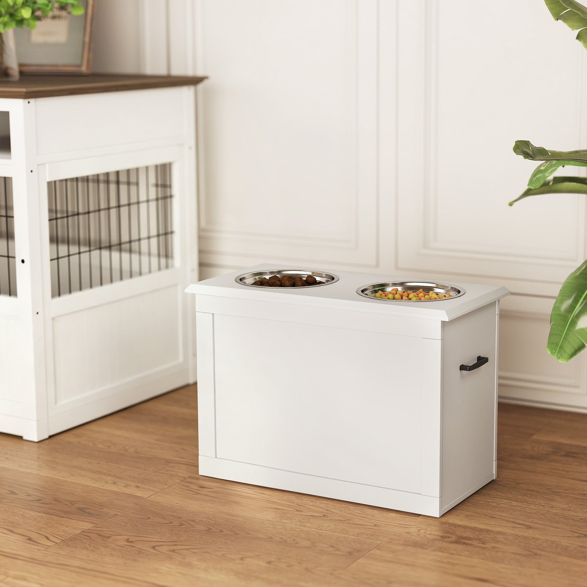 Pawhut Comedero Elevado Para Perros Con 2 Tazones 60x30x41 Cm Blanco_1