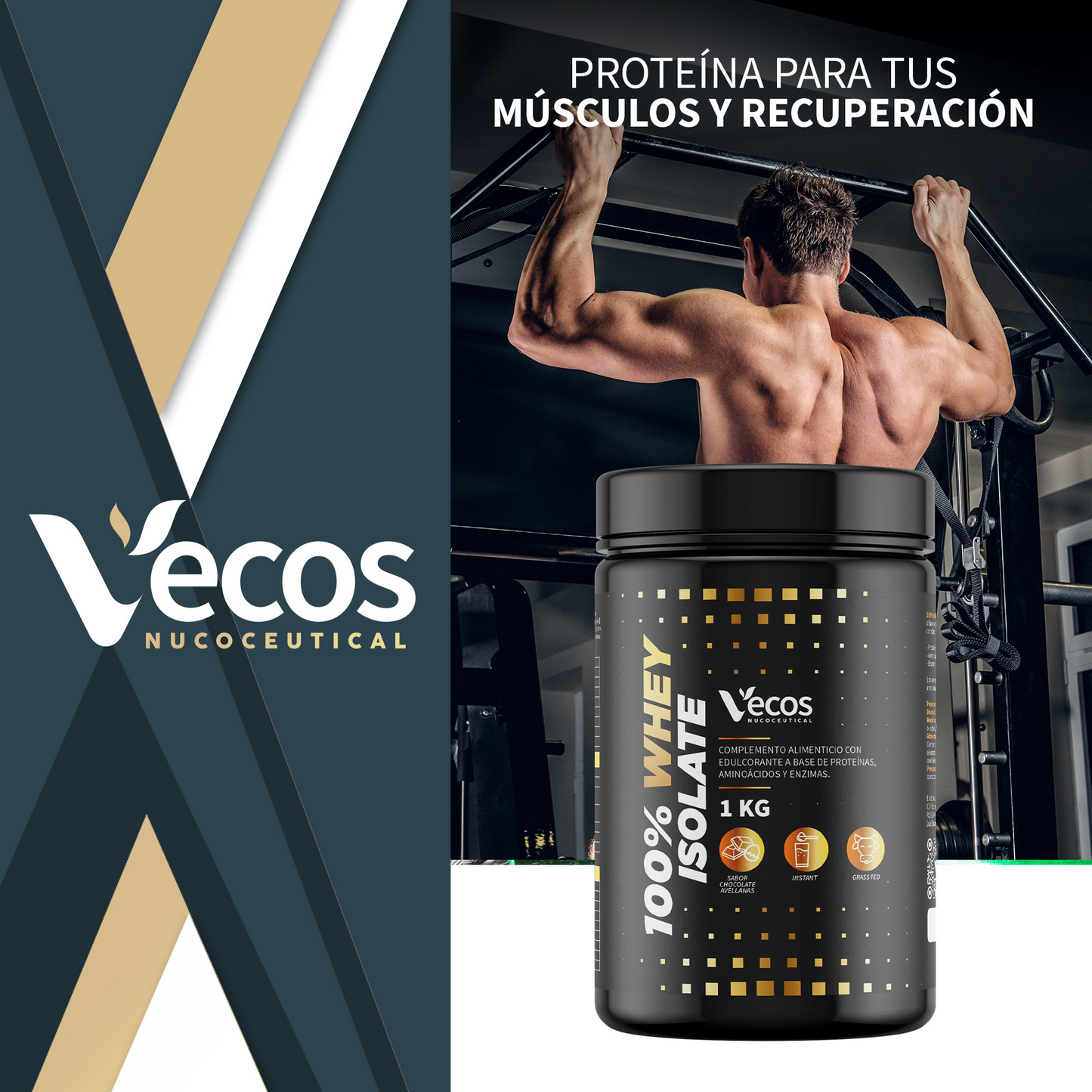 100% Whey Isolate Vecos 1 Kg Chocolate Avellanas | Proteína Aislada Para Masa Muscular | Con Sabor Choco-avellana_1