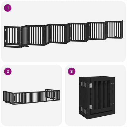 Vidaxl Puerta De Perros Plegable 12 Paneles Madera Álamo Negra 600 Cm_3
