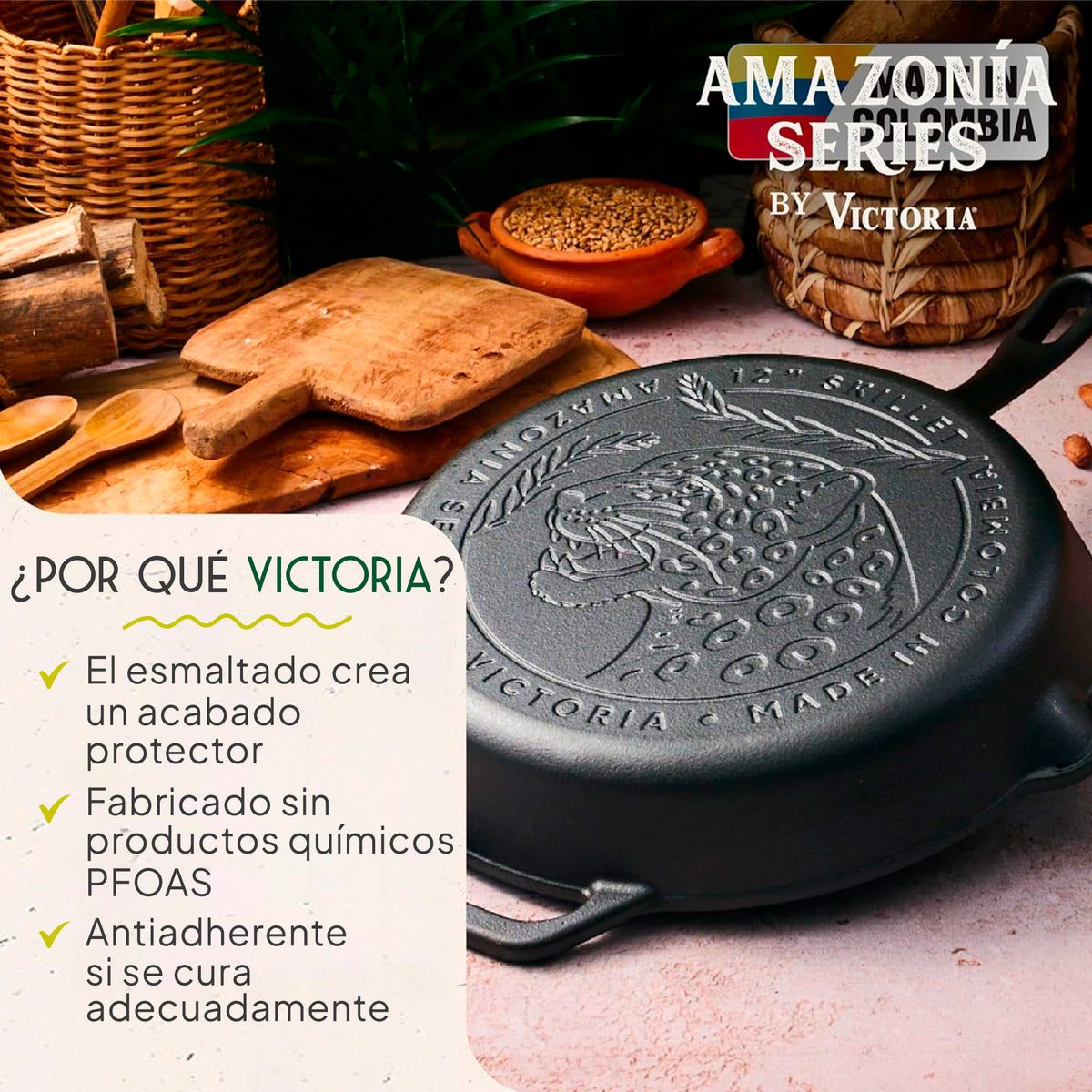 Victoria Sartén Hierro Fundido Esmaltado Amazonía Jaguar Inducción 30cm_1