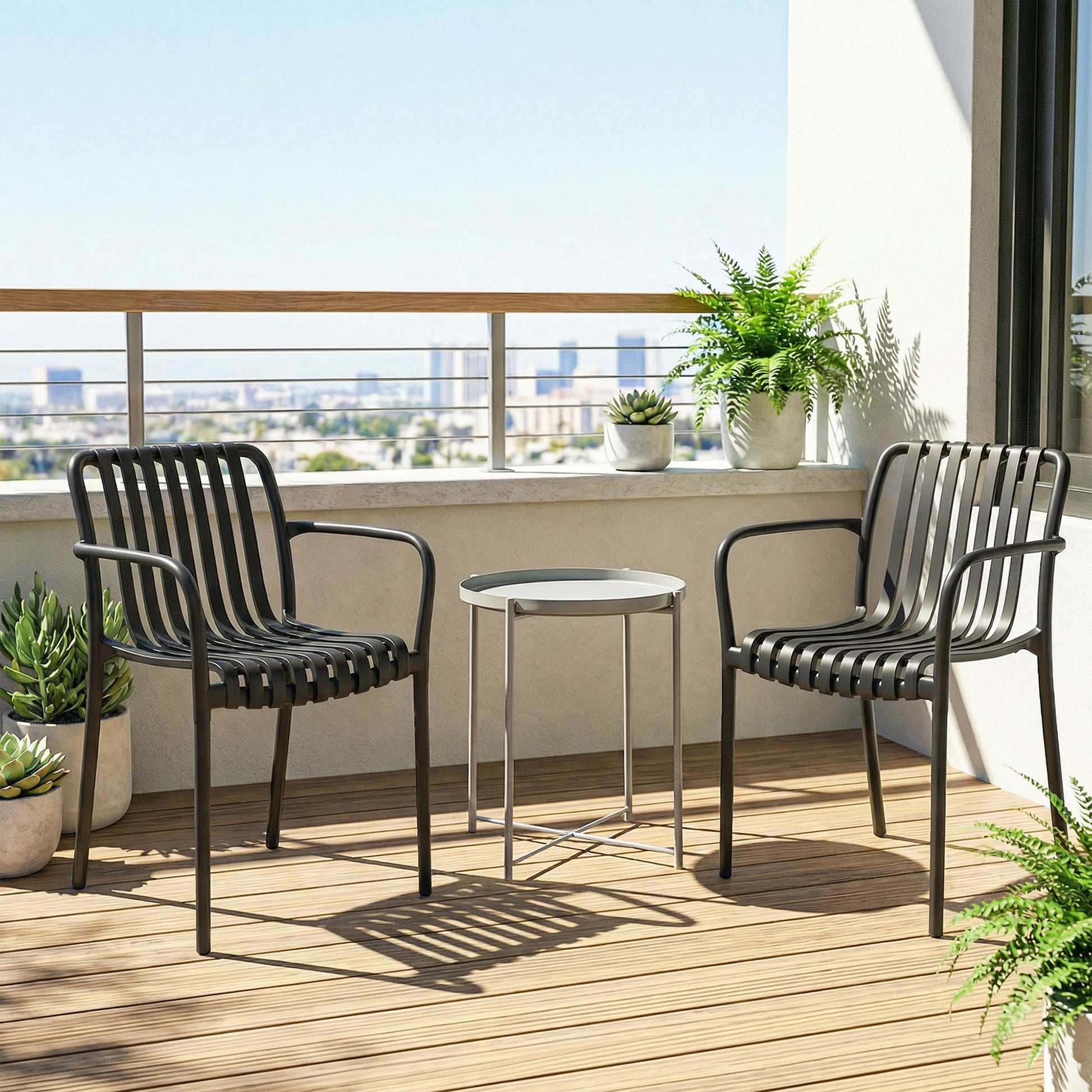 Outsunny Juego De 4 Sillas De Jardín Exterior Apilables Respaldo Curvado Negro_4