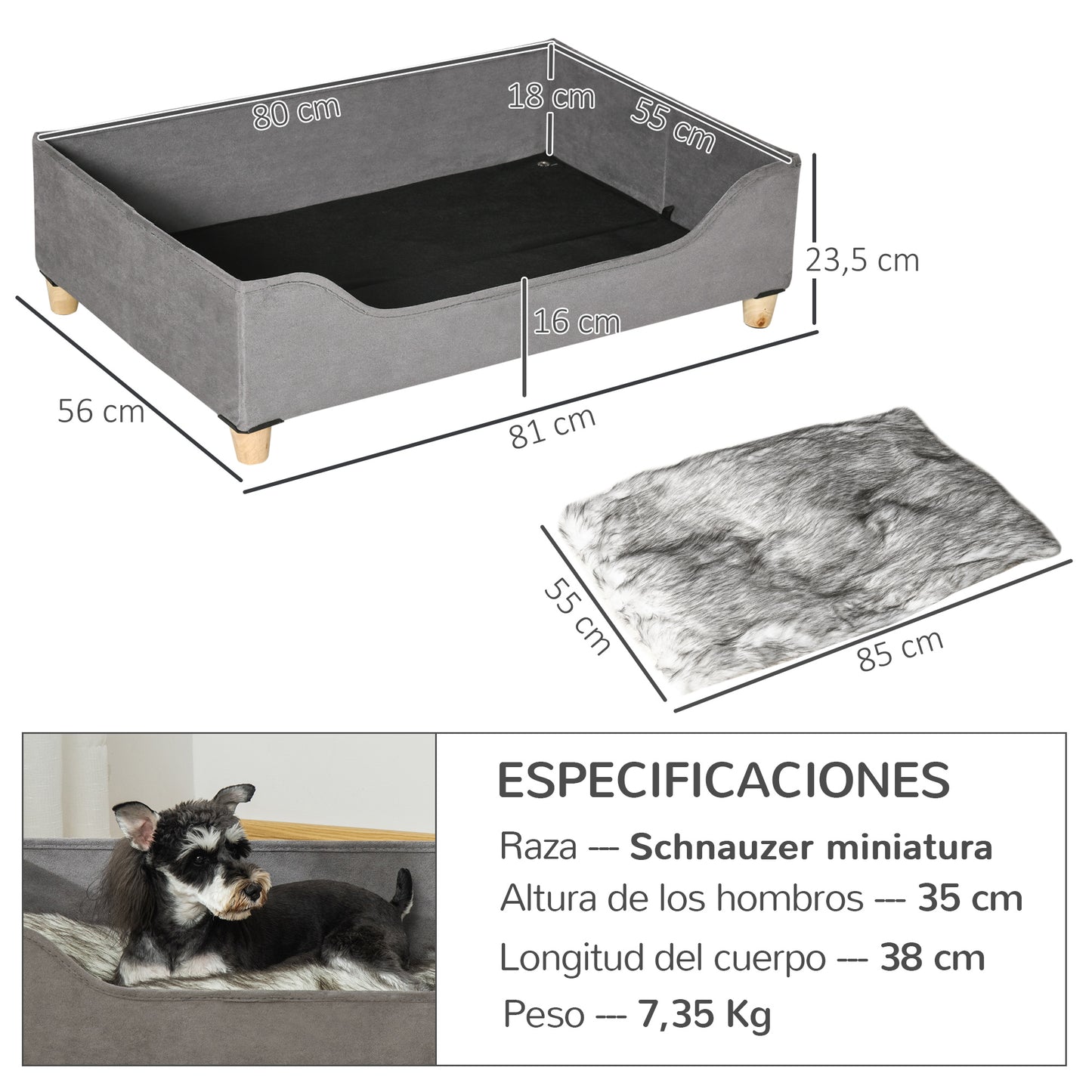 Pawhut Sofá Cama Para Mascotas Con Cojín Extraíble Patas De Madera 81x56x23,5 Cm_2