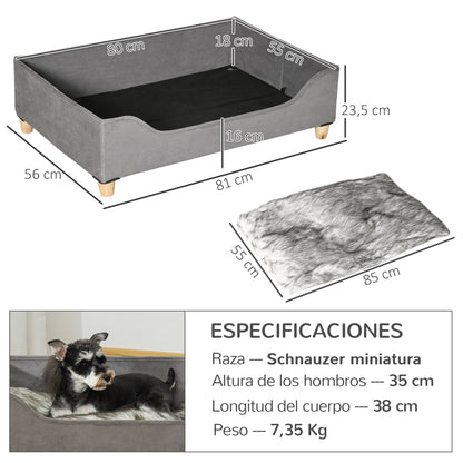 Pawhut Sofá Cama Para Mascotas Con Cojín Extraíble Patas De Madera 81x56x23,5 Cm_2