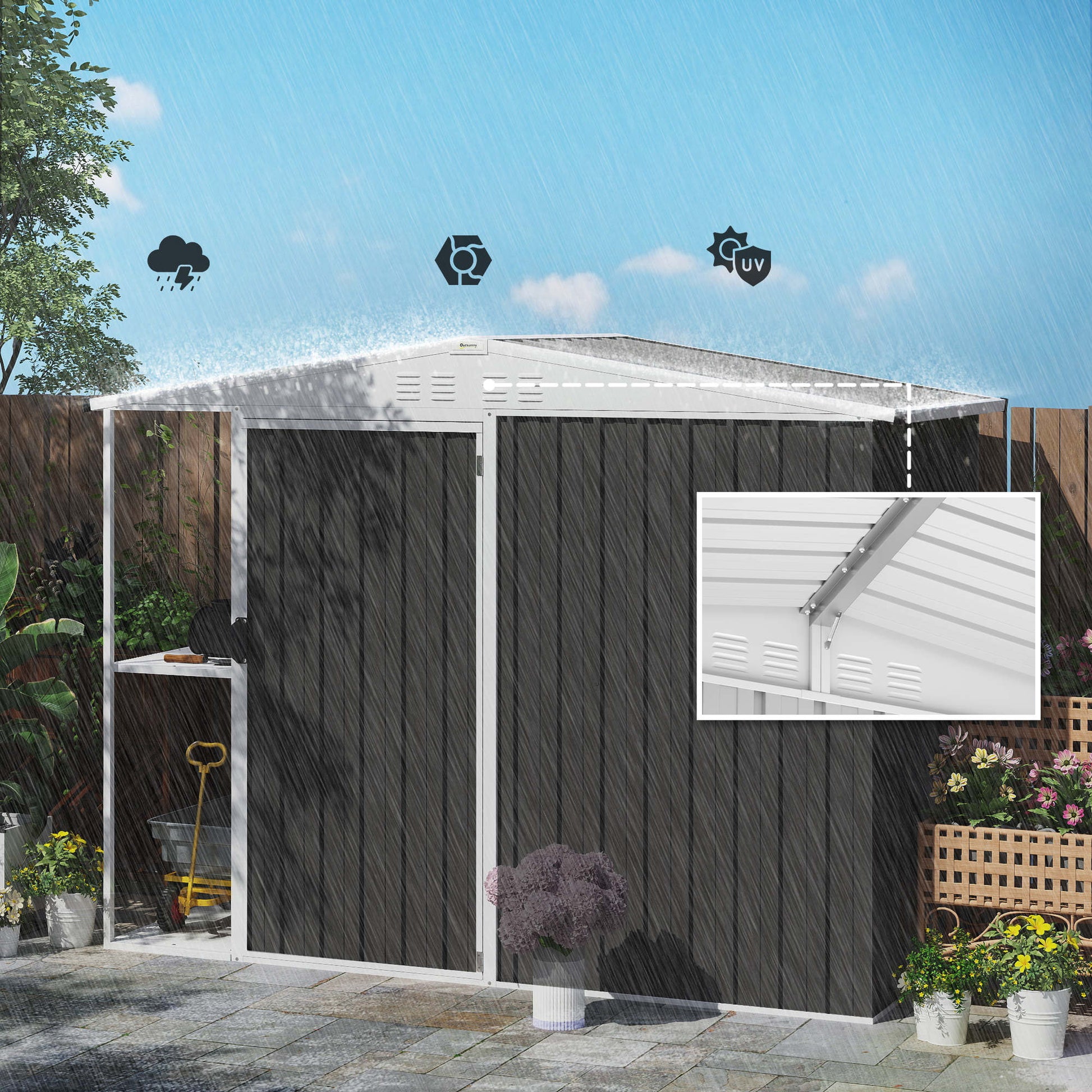 Outsunny Caseta De Jardín Exterior 2,7m² 245x117x180 Cm Con Estante De 2 Niveles_3