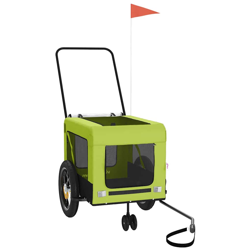 Remolque De Bicicleta Mascotas Hierro Tela Oxford Verde Negro_3
