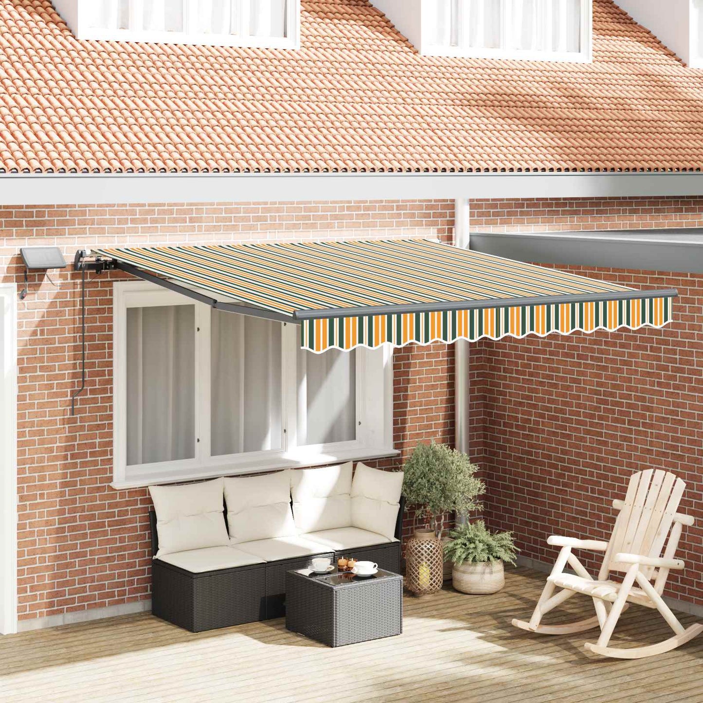 Toldo Retráctil Verde Y Amarillo 350 X 250 Cm Tela Y Aluminio_1