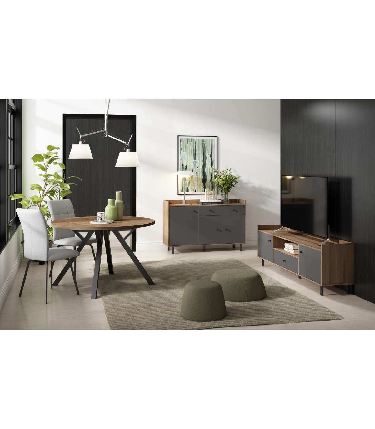 Mueble Televisión Marta 2 Puertas 1 Cajón Acabado Pizarra/sabi, 180.5cm(ancho) 53.3cm(al_1
