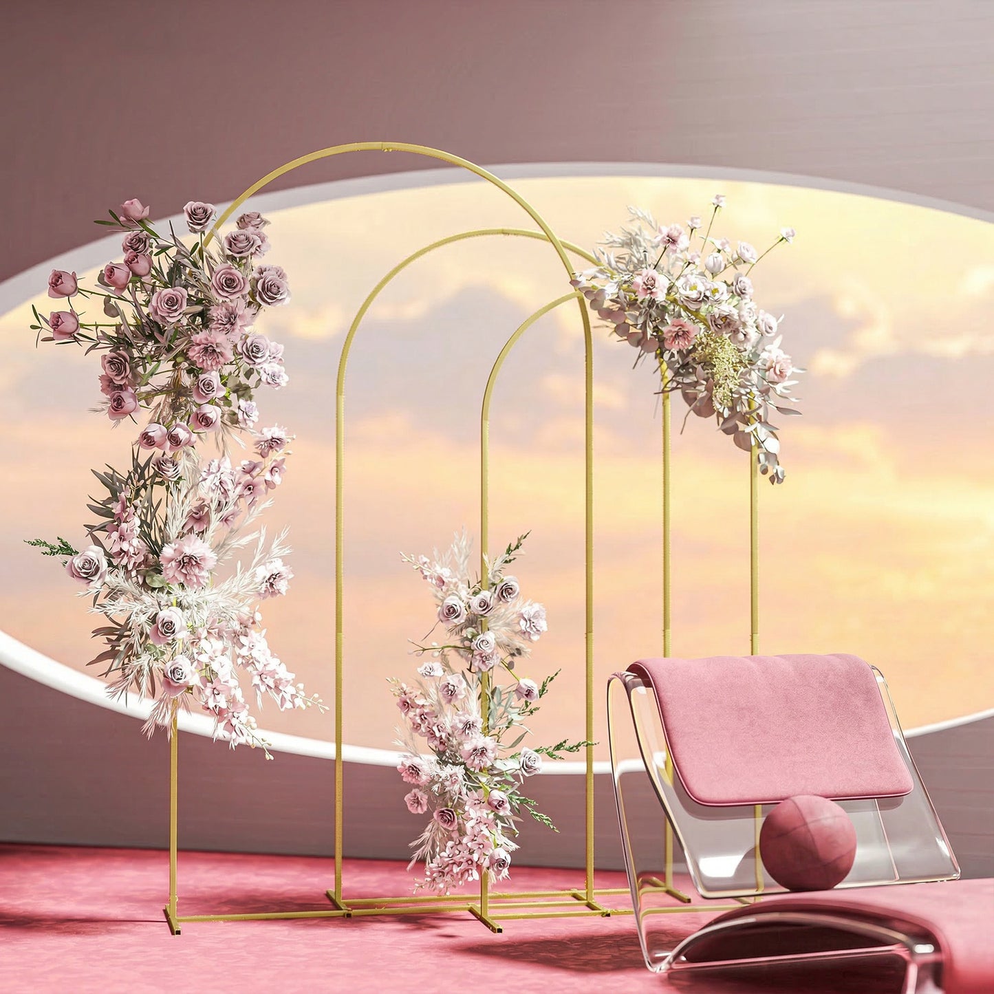 Outsunny Set De 3 Arcos De Jardín Para Rosas De Metal De 220/200/180 Cm Dorado_3