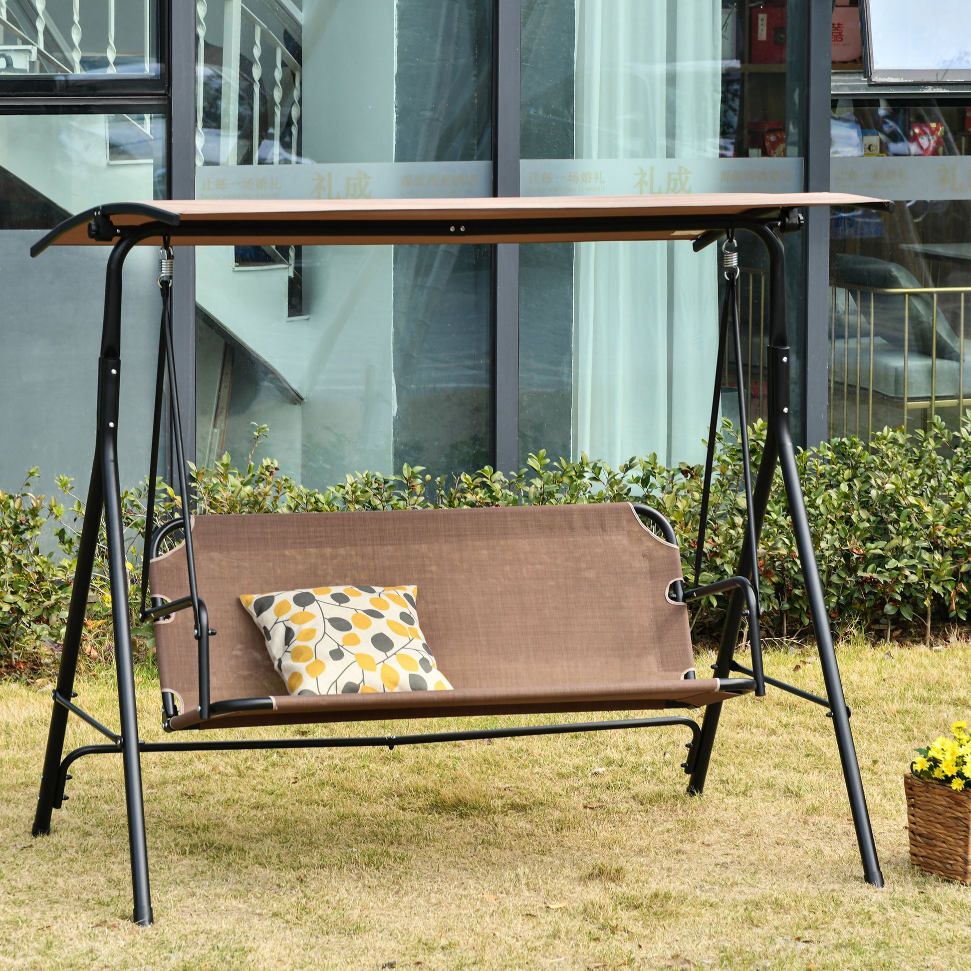 Outsunny Columpio De Jardín 2 Plazas Silla Balancín Techo Ajustable_1