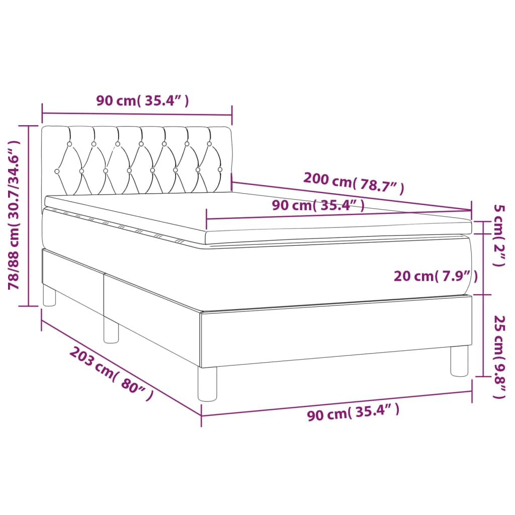 Cama Box Spring Colchón Y Luces Led Tela Marrón Oscuro 90x200cm / Vetonek_3