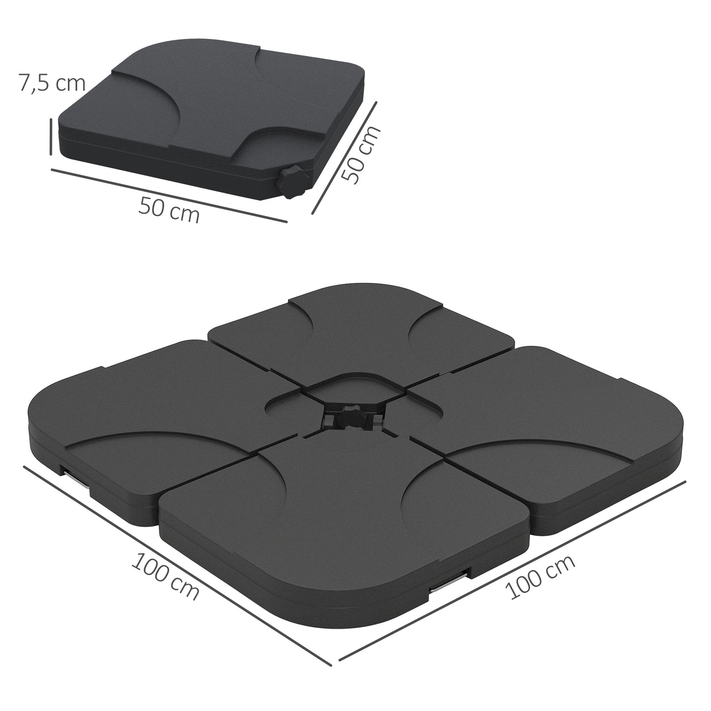 Outsunny Base De Sombrilla O Pie Para Parasol Tipo Soporte De 4 Piezas De Plástico 100x100x7_2