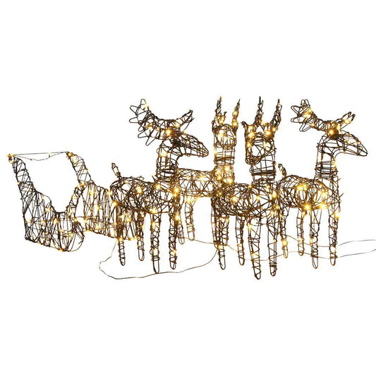 Vidaxl Renos Y Trineos De Navidad Ratán 240 Leds Blanco Cálido_0