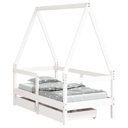 Vidaxl Estructura Cama Niños Con Cajones Madera Pino Blanco 70x140 Cm_0