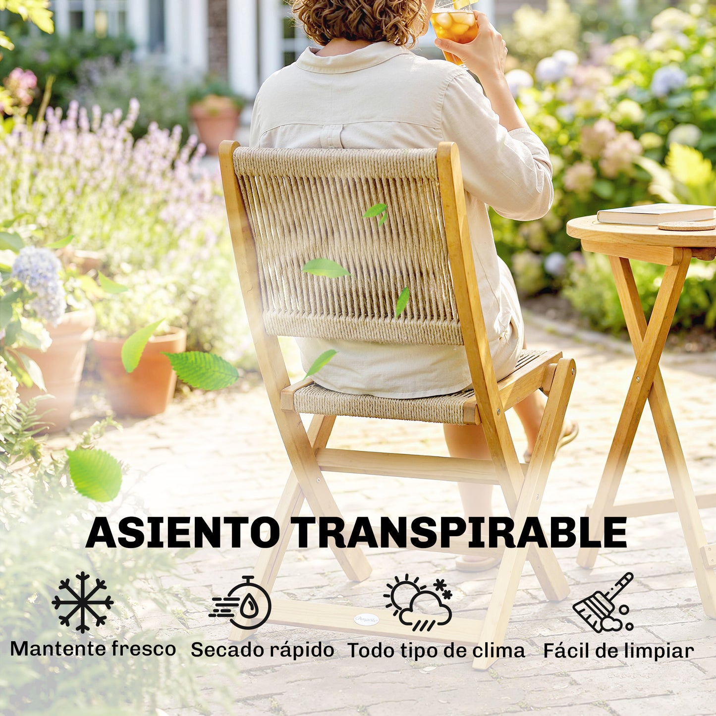Outsunny Conjunto De Mesa Y Sillas De Terraza Exterior De Madera 3 Piezas_4