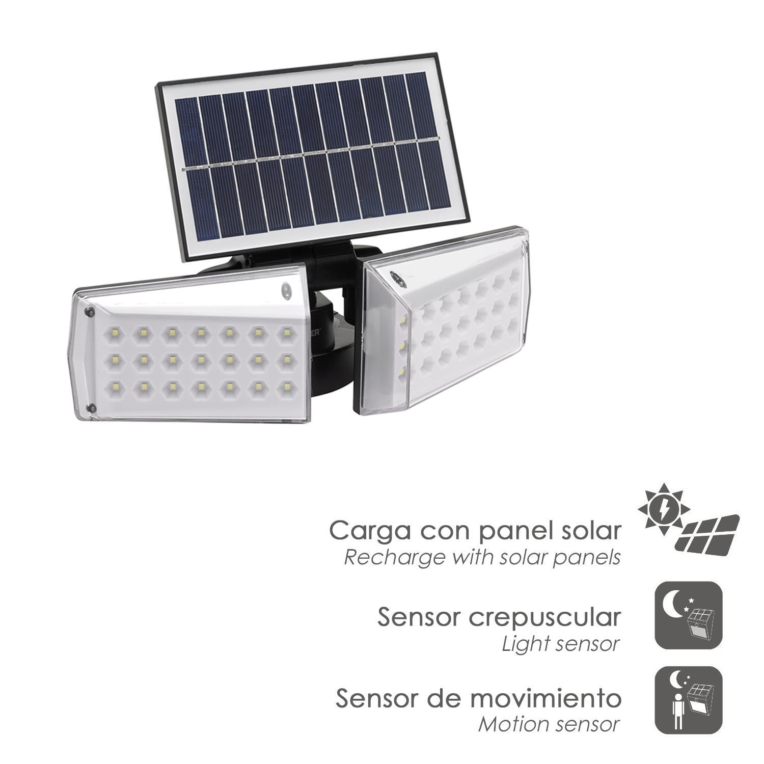 Aplique Solar Led Doble Con Sensor De Movimiento / Crepuscular 450 Lumenes. Protección Ip65_1