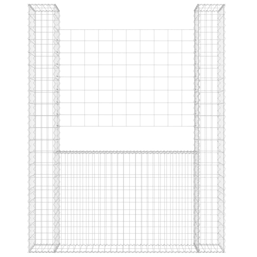 Cesta De Gaviones Forma De U 2 Postes De Hierro 140x20x200 Cm / Vetonek_0