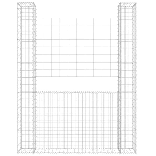 Cesta De Gaviones Forma De U 2 Postes De Hierro 140x20x200 Cm / Vetonek_0