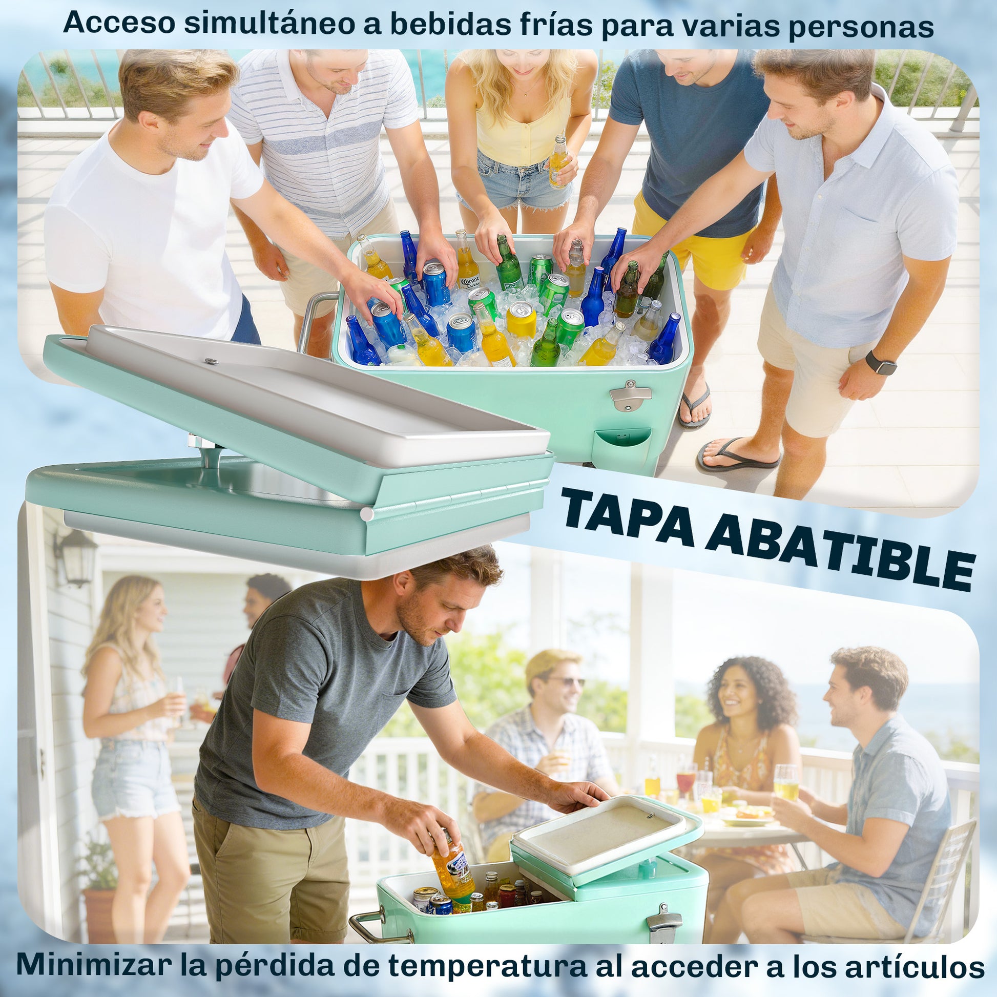 Outsunny Carro De Bebidas Refrigerado 56l Con Ruedas Abrebotellas Recogetapas_5