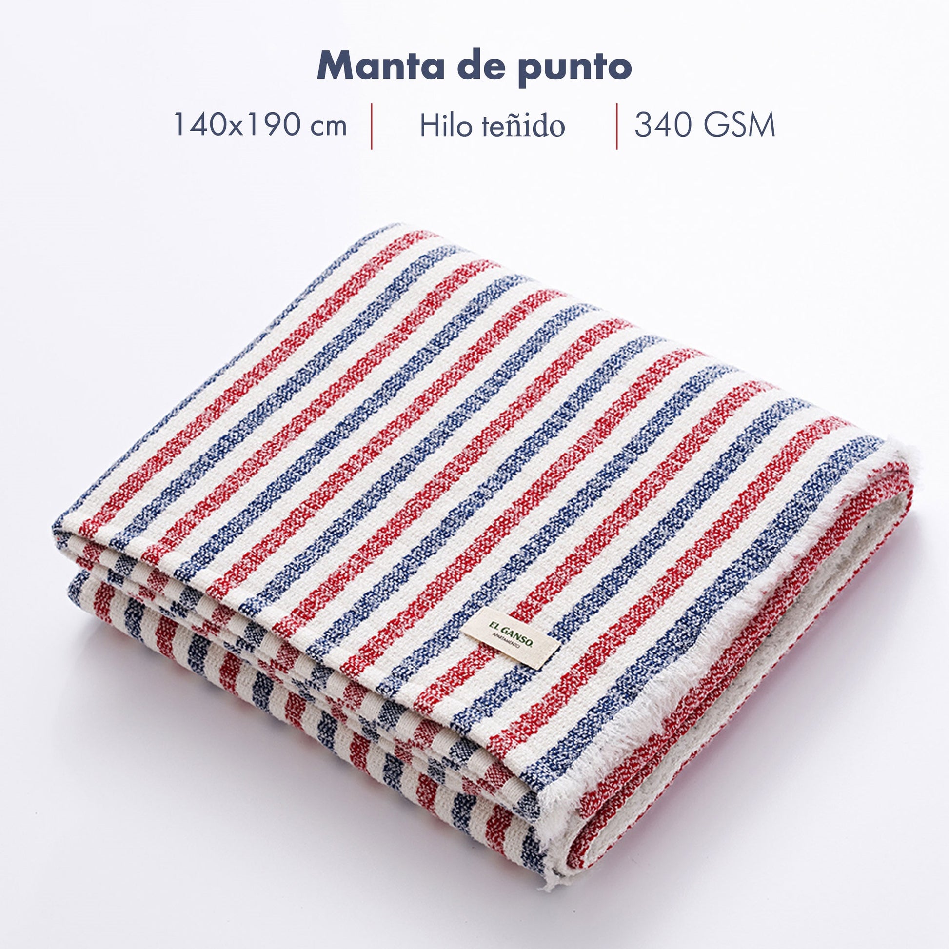 Manta De Punto 140x190cm Acrílico 340gr En Hilo Teñido Cuadros El Ganso