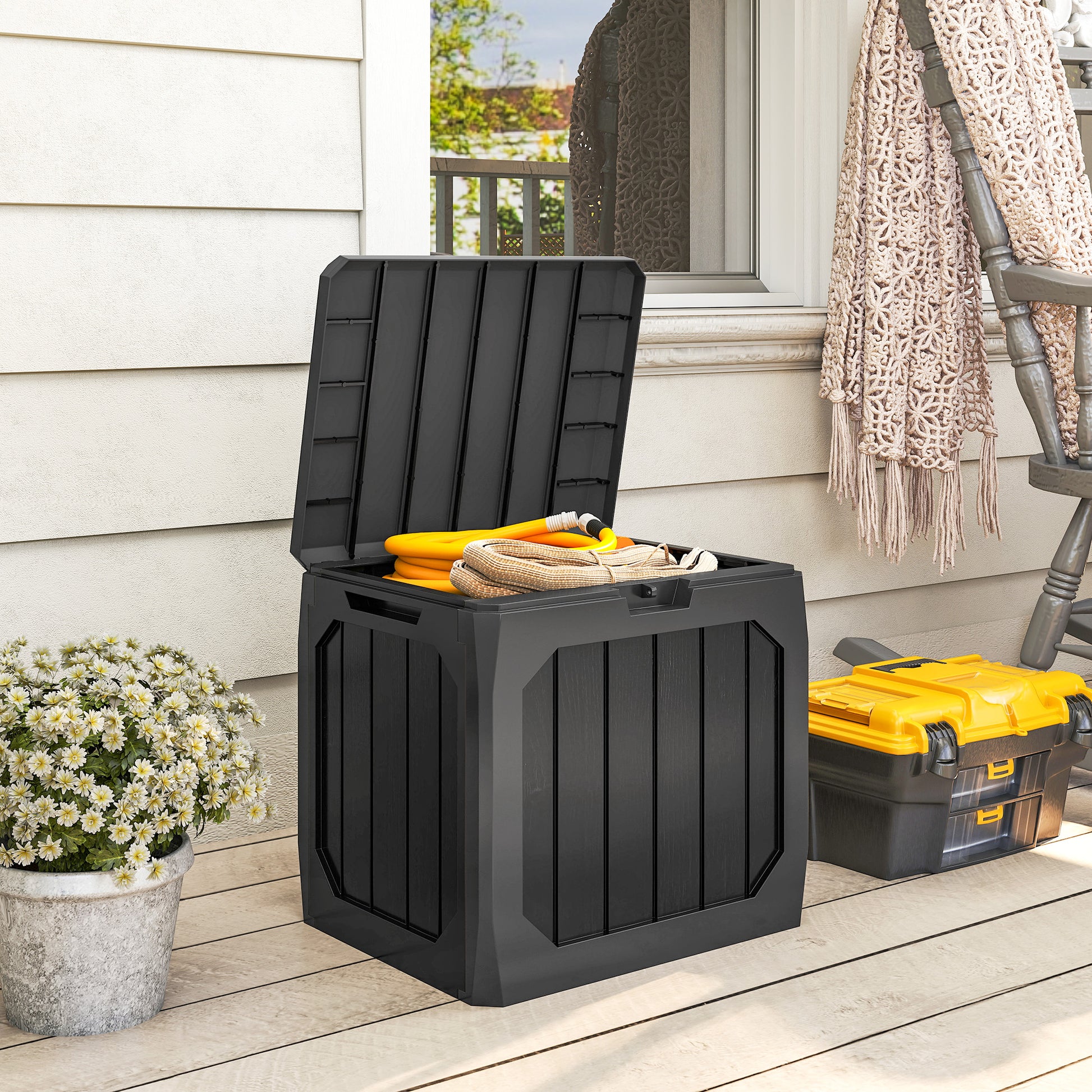 Outsunny Baúl De Almacenaje Exterior 121l Con 2 Asas Impermeable 56x45x53 Cm_1