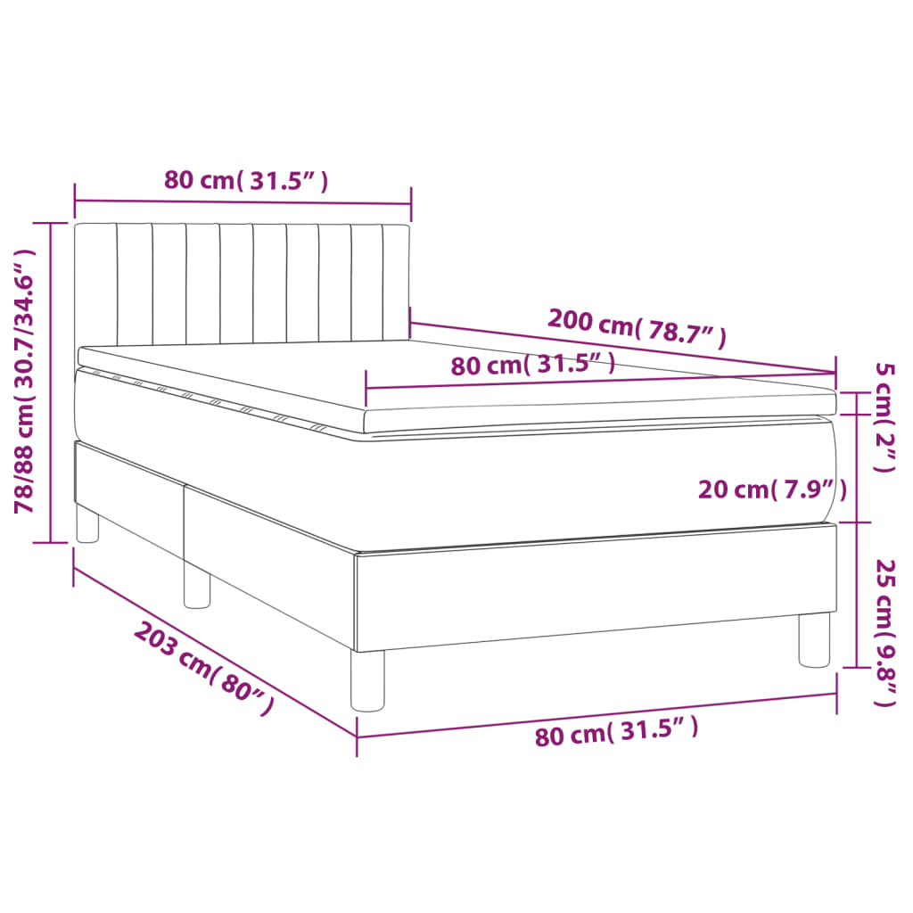 Cama Box Spring Colchón Y Luces Led Tela Crema 80x200 Cm / Vetonek_3