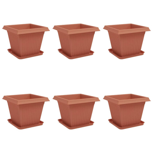 Macetas 6 Uds. Rojo Ladrillo Plástico_0