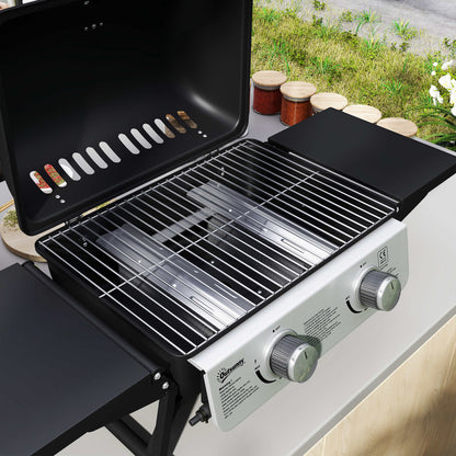 Outsunny Barbacoa De Gas Con 2 Quemadores De Acero Inoxidable 5,6 Kw Con Estantes_3
