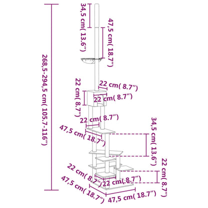 Vidaxl Árbol Rascador Para Gatos De Suelo A Techo Crema 268,5-294,5 Cm_2
