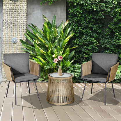 Outsunny Conjunto De Muebles De Ratán 1 Mesa Redonda Y 2 Sillas Con Cojines_1