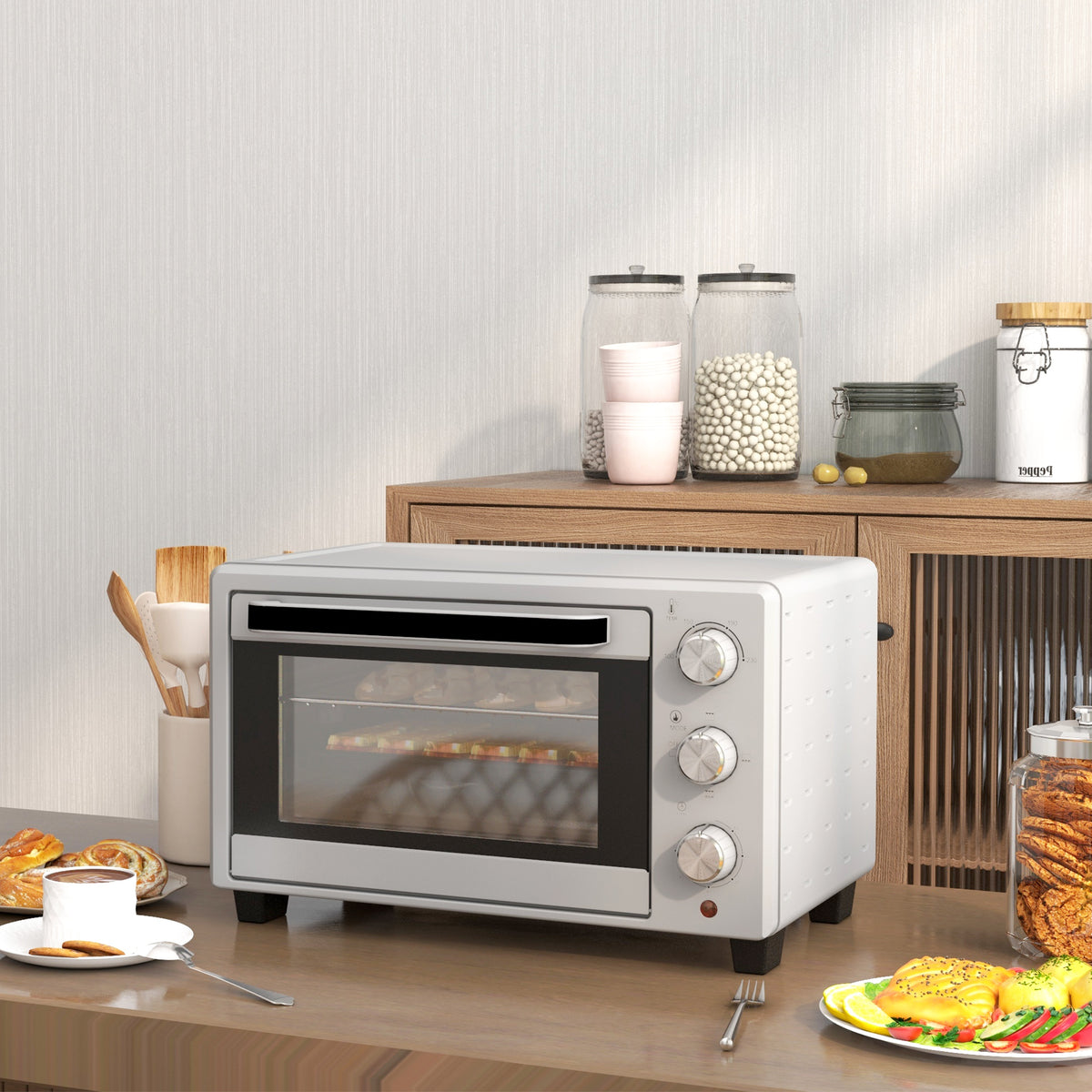 Horno Eléctrico Homcom Metal, Vidrio Templado Plata 46x38.5x29 Cm_4