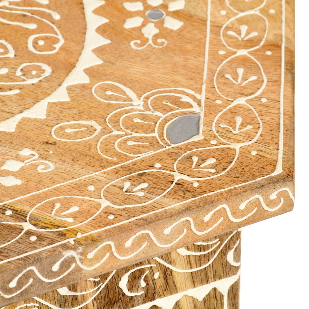 Mesa Auxiliar Pintada A Mano Madera Maciza De Mango 38x33x42 Cm_1