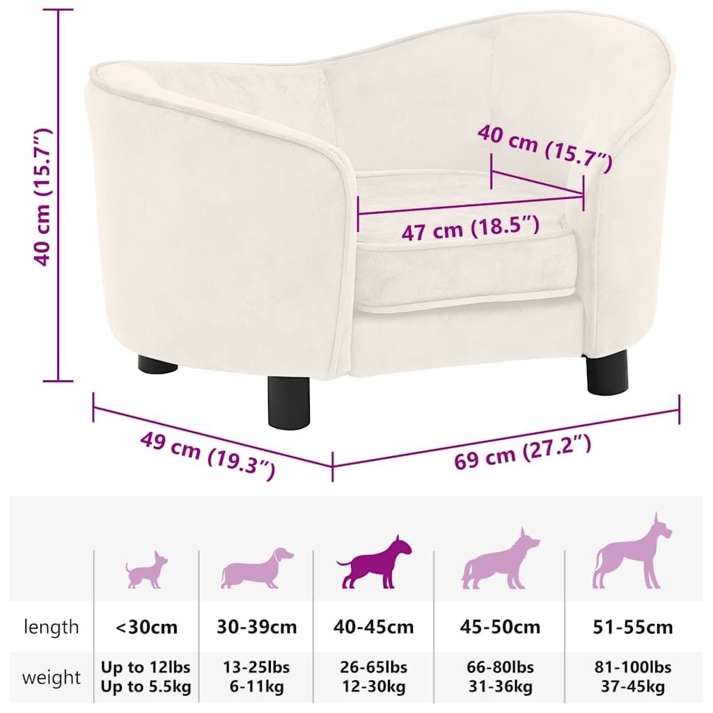 Vidaxl Sofá Para Perros Felpa Crema 69x49x40 Cm_2