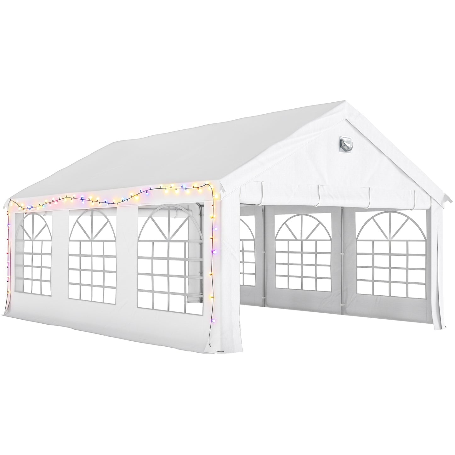 Outsunny Carpa Para Fiesta 4x6 M Con Luces Led Paredes Extraíbles Puertas Blanco_0