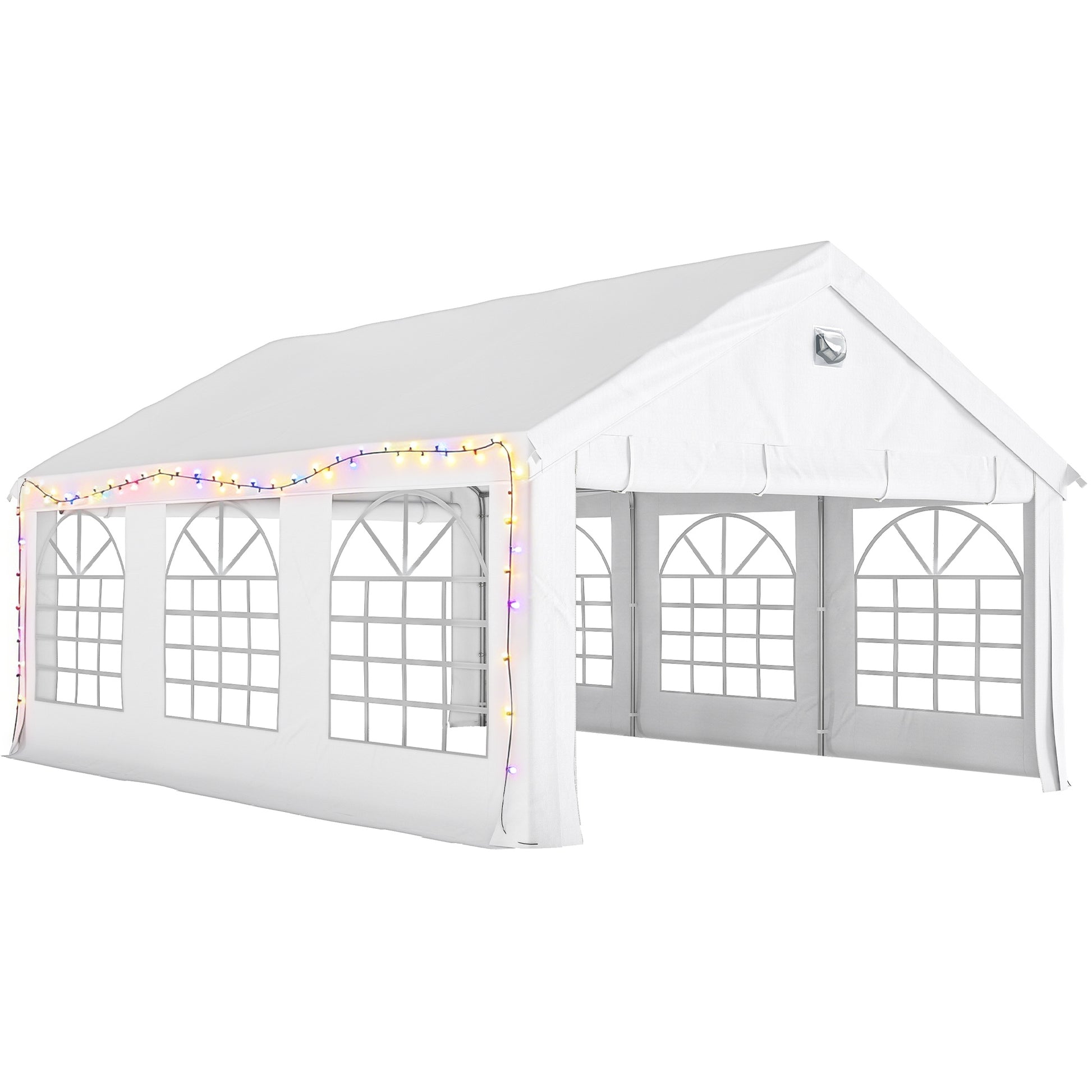 Outsunny Carpa Para Fiesta 4x6 M Con Luces Led Paredes Extraíbles Puertas Blanco_0