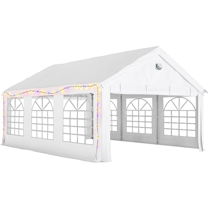 Outsunny Carpa Para Fiesta 4x6 M Con Luces Led Paredes Extraíbles Puertas Blanco_0