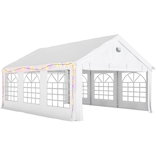 Outsunny Carpa Para Fiesta 4x6 M Con Luces Led Paredes Extraíbles Puertas Blanco_0