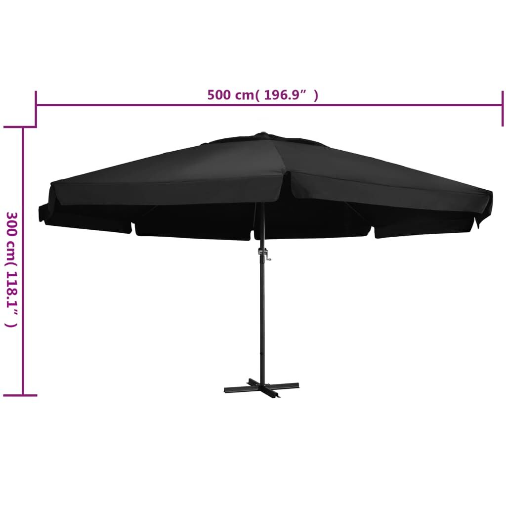 Vidaxl Sombrilla De Jardín Con Palo De Aluminio Negra 500 Cm_2