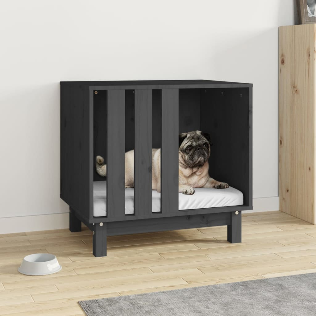 Vidaxl Caseta Para Perros Madera Maciza De Pino Gris 60x45x57 Cm_1