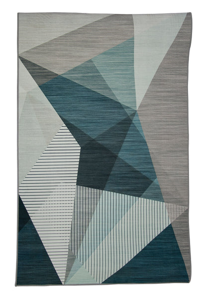 Alfombra Salón, Dormitorio Rayas Azul Terciopelo Pelo Suave Patrones Geométricos 80x120cm- Decoración- Mobiliario Hogar_0