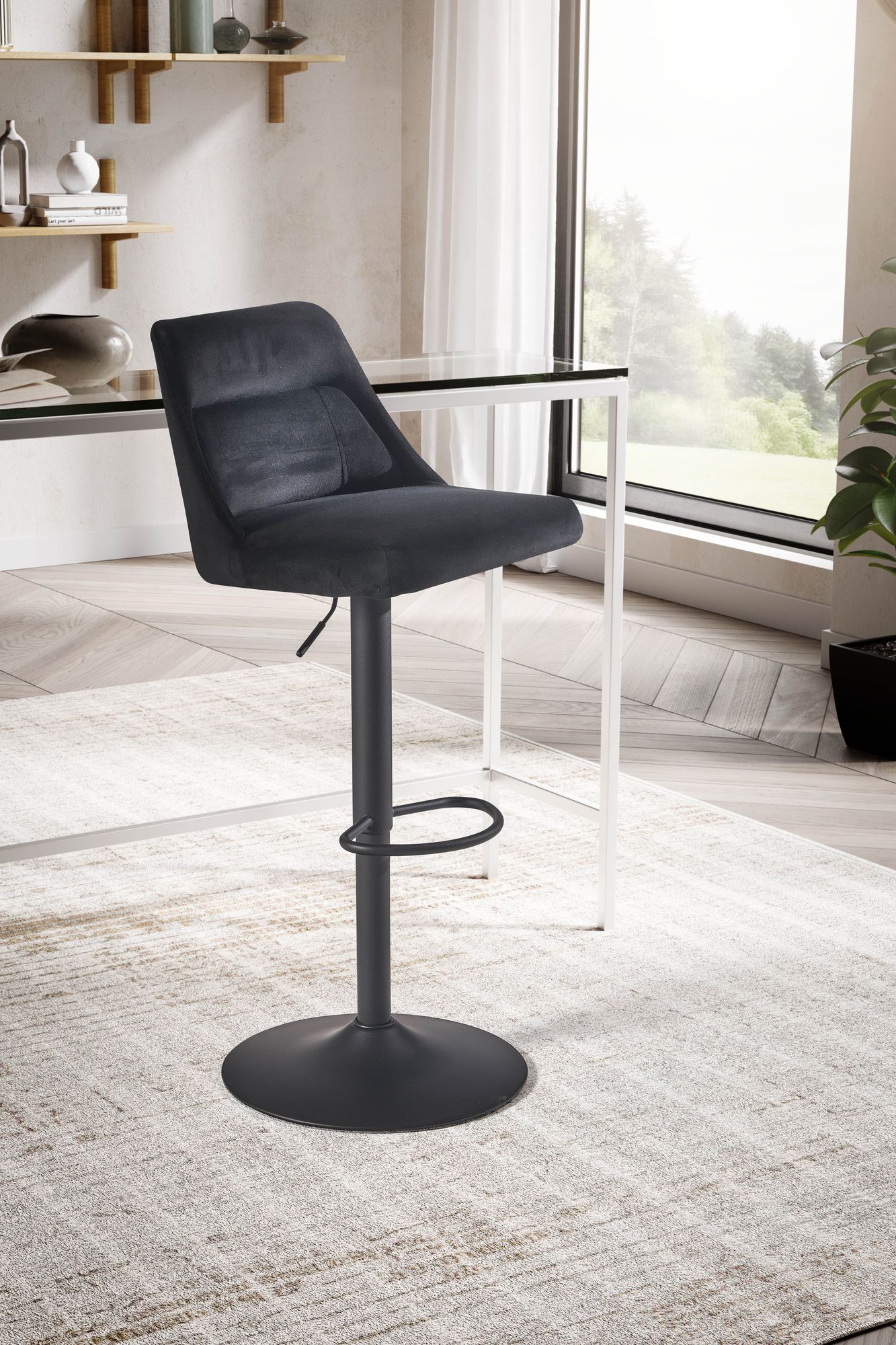 Taburete De Bar, Terciopelo Negro Con Respaldo 86 - 106 Cm_2