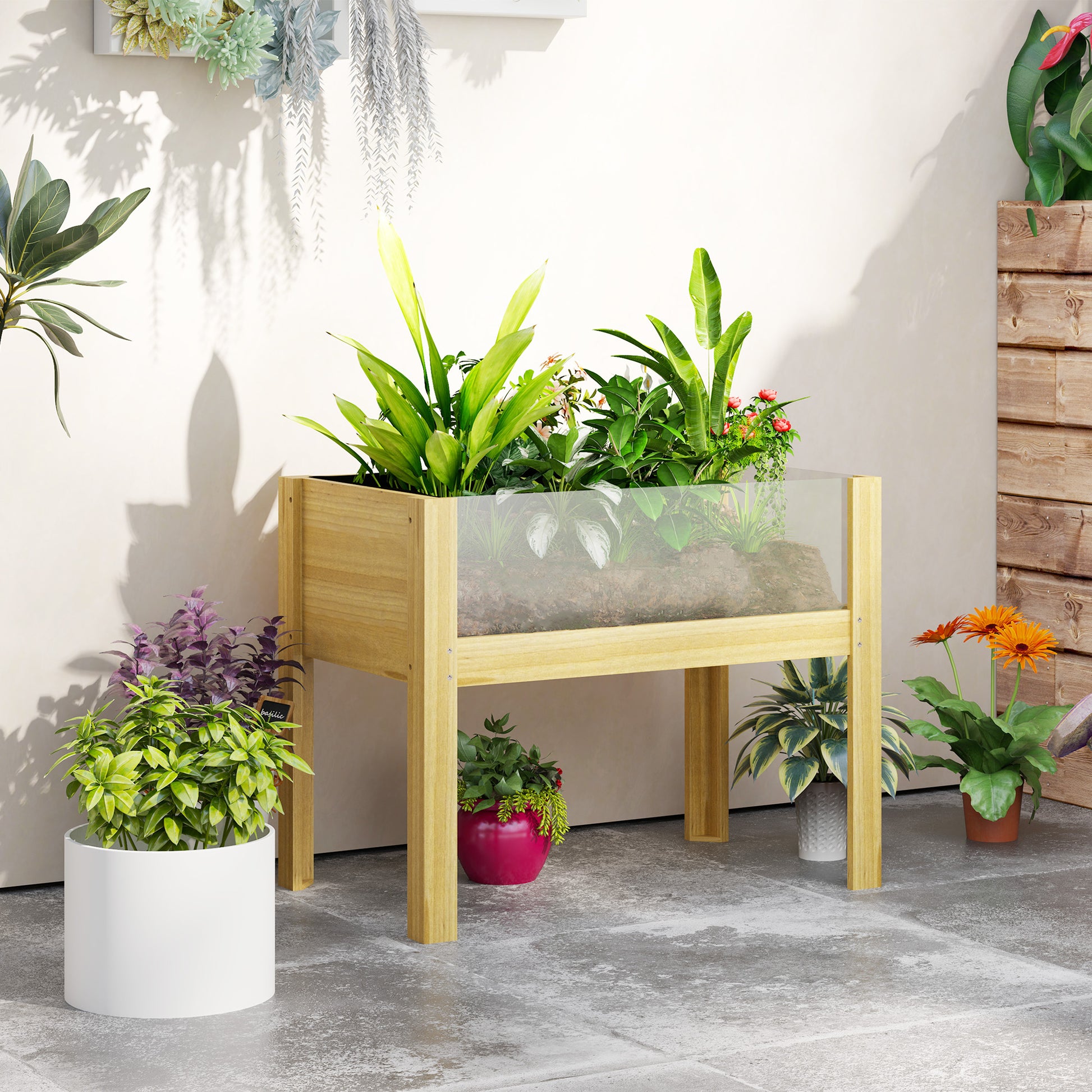 Outsunny Huerto Urbano De Madera Con Paneles Acrílicos 75x46x60,5 Cm Natural_1