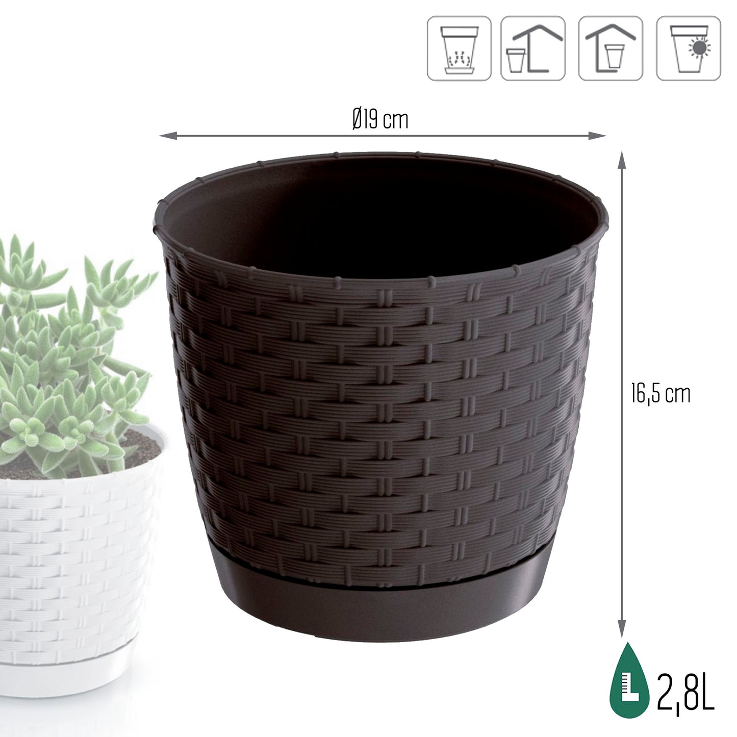 Maceta Ratolla Round 2,8l., Dimensiones (mm) 190x190x165, Color Ocre Oscuro