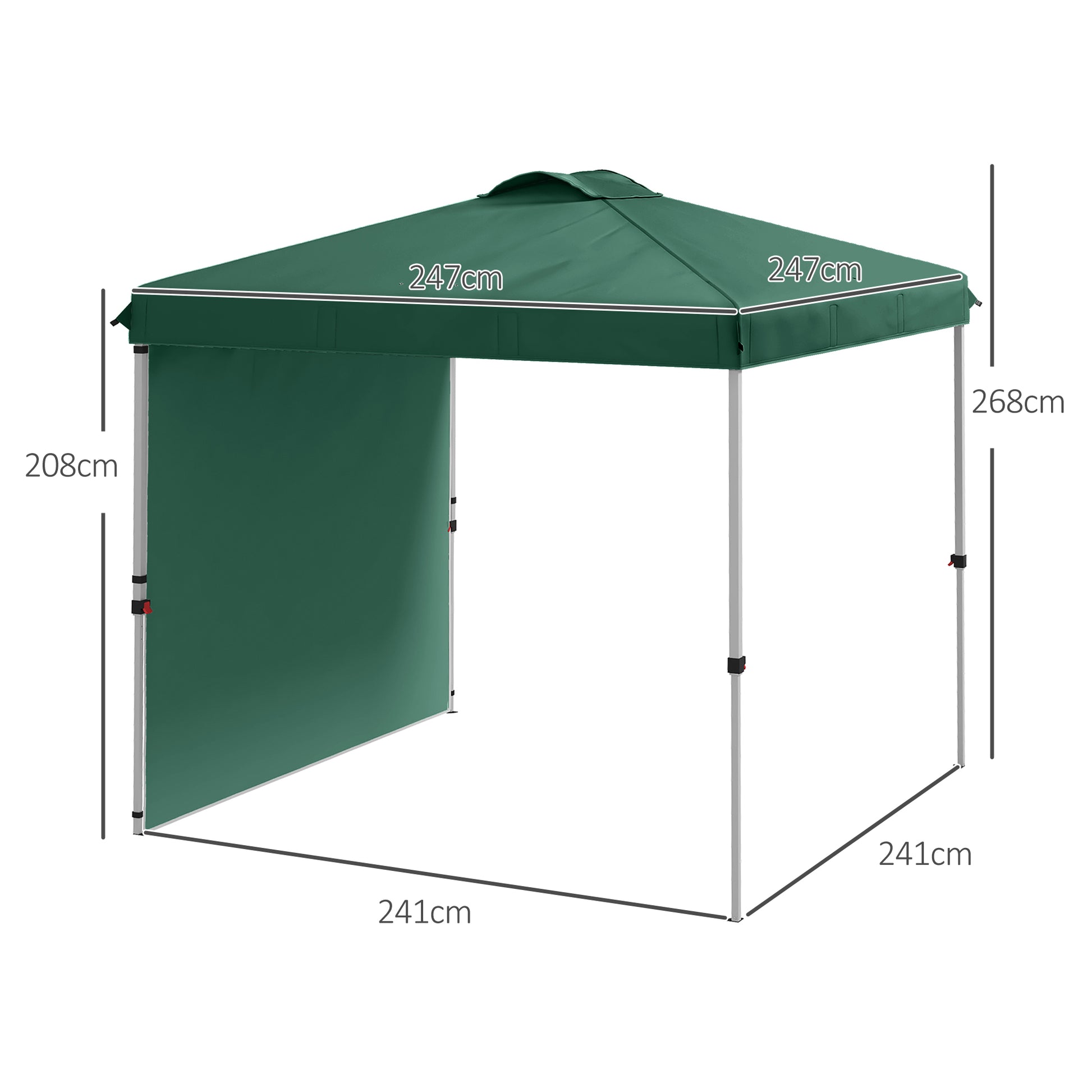 Outsunny Carpa Plegable 2,5x2,5 M Con 1 Pared Lateral Altura Ajustable Verde_2