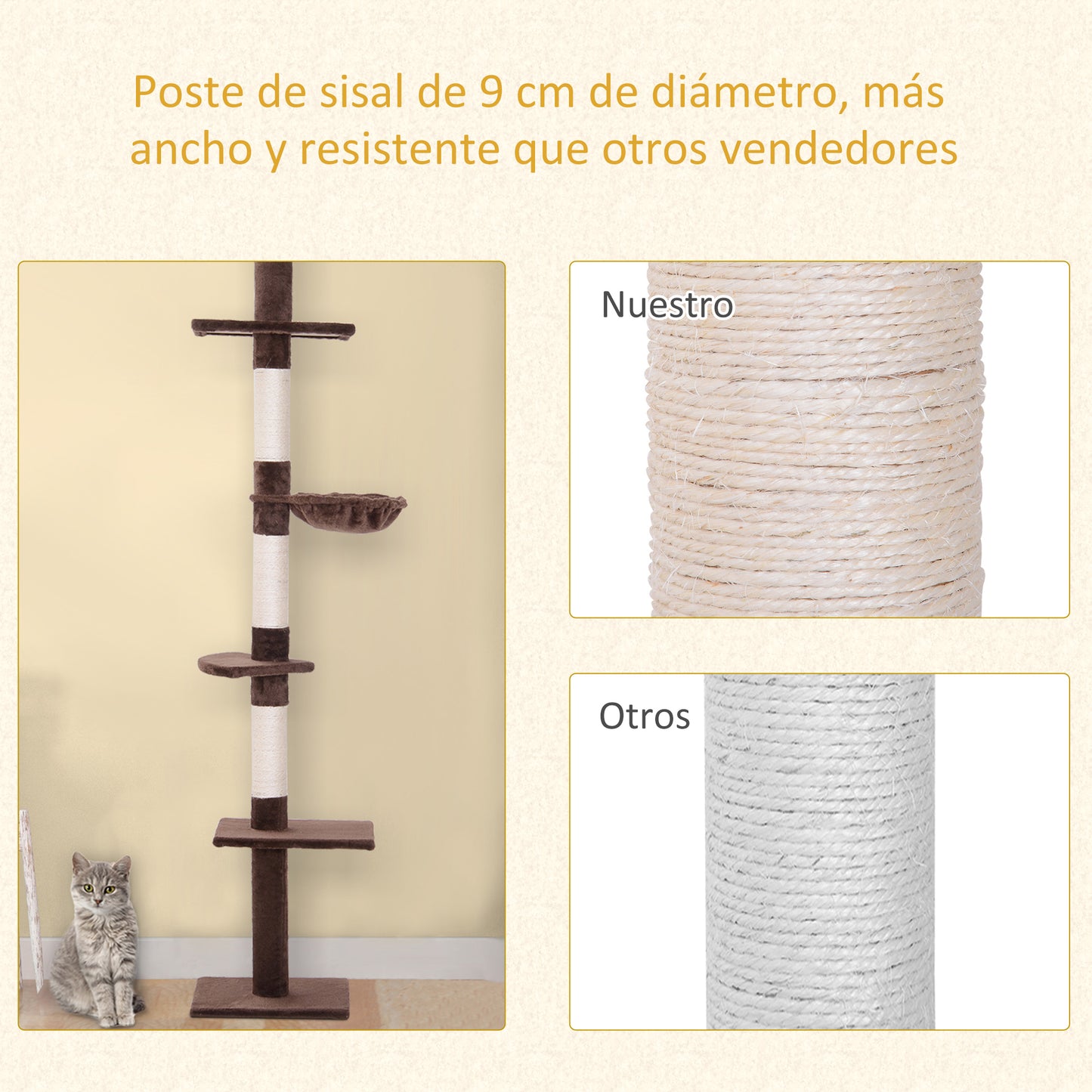 Pawhut Árbol Para Gatos De Suelo A Techo De 230-260 Cm Con Plataformas Marrón_5