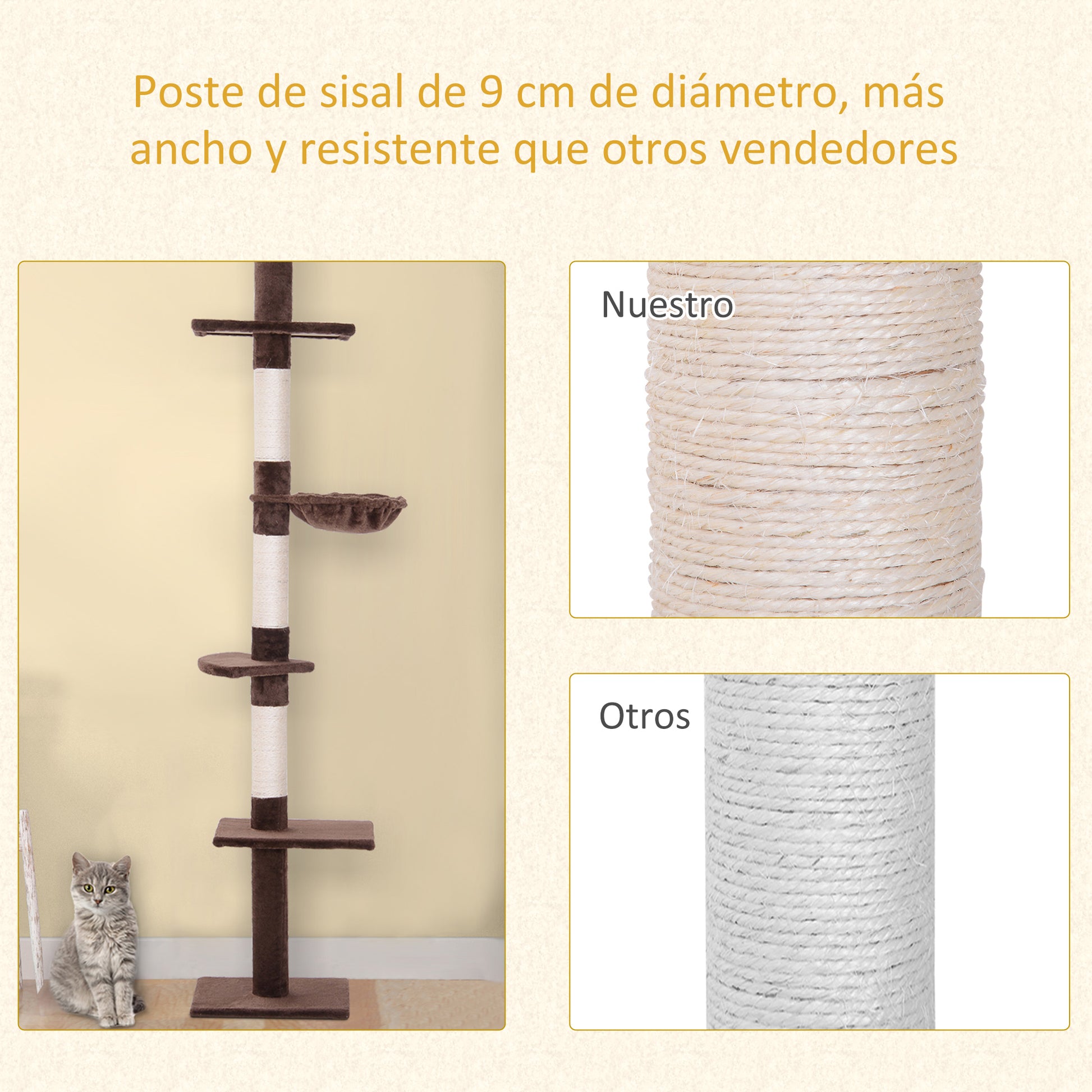 Pawhut Árbol Para Gatos De Suelo A Techo De 230-260 Cm Con Plataformas Marrón_5