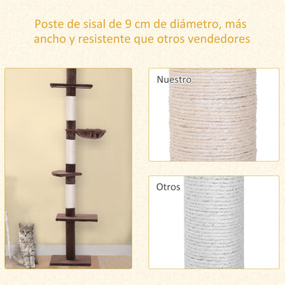 Pawhut Árbol Para Gatos De Suelo A Techo De 230-260 Cm Con Plataformas Marrón_5