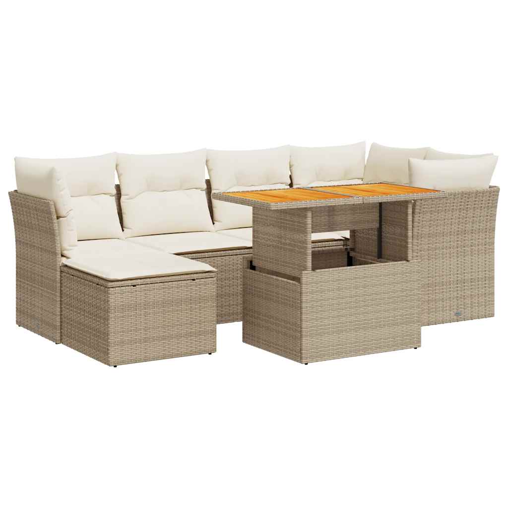 Set Sofás De Jardín 7 Piezas Y Cojines Ratán Sintético Beige / Vetonek_2